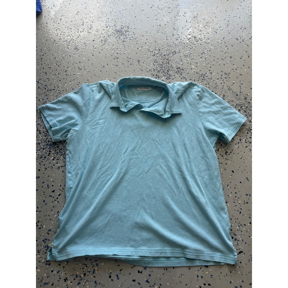 Tommy Bahama Polo Shirt Striped Short Sleeve‎ Casual Blue Cotton L